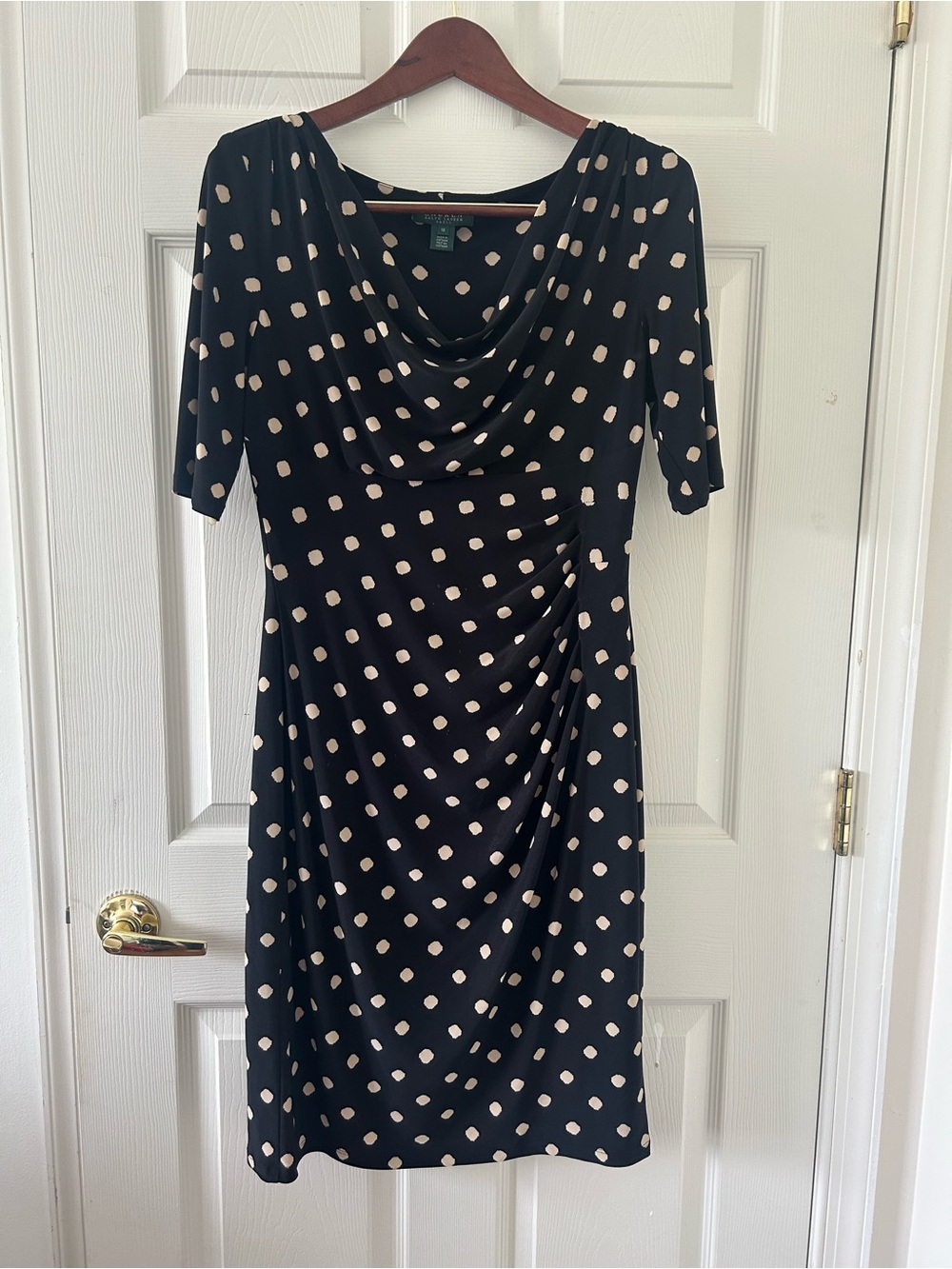 Ralph Lauren Women’s Black Polka Dot Cowl Neck Dress - Size 10